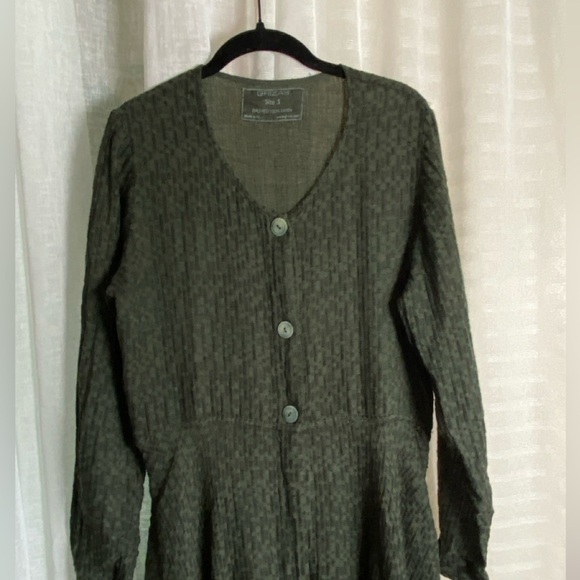 GRIZAS Crinkled Flared Hem Dress / Jacket Linen Cotton Blend Forest Green Small - Picture 5 of 13